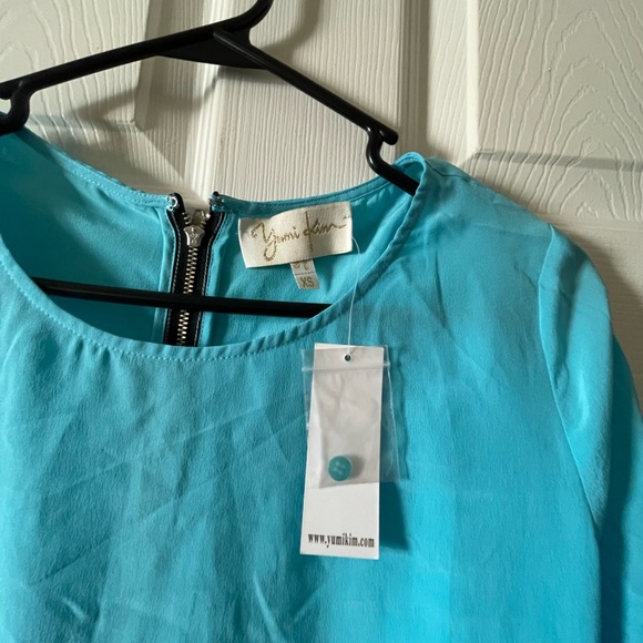 Yumi Kim Aqua blue Long Sleeve Top 100% Silk XS - Picture 4 of 5